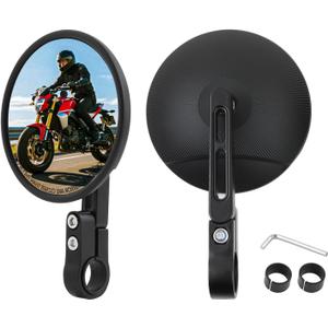 Motorcycle Bar End Mirror Fits 22mm 25mm Handlebars, Round Mirrors 360° Rotatable Rear View Side Mirror Compatible with Most Motorcycles, E-bike, Scooters