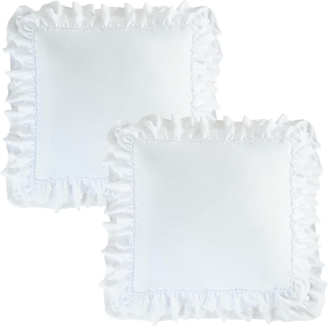 HIG Boho Ruffled Euro Shams 26"X26" Set of 2 Covers, Decorative Farmhouse Euro Pillow Covers for Home Decor, Romantic Victorian White European Throw Pillow Covers with Envelope Closure (Emory)