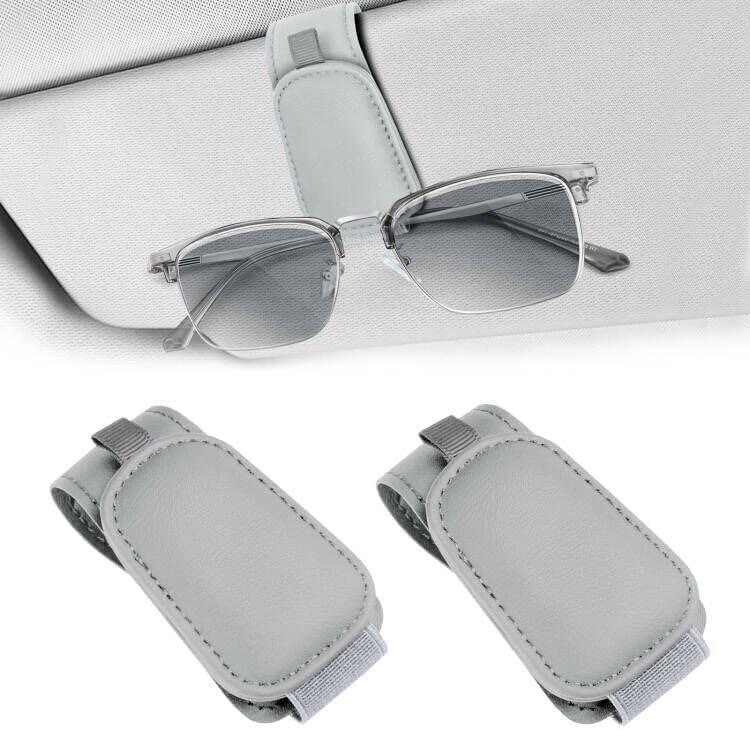 Teraves 2 Pack Sunglass Holder Clip for Car Visor, Upgrade Magnetic Leather Visor Sunglasses Clip, Easy to Hold Your Glasses Eyeglasses, Grey