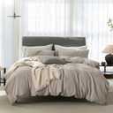 Cooling Queen Duvet Cover Set 3 Pieces-100% Washed Cotton Linen Like Textured Ultra Soft Comfy Bedding with Zipper Closure,Includes 1 Duvet Cover & 2 Pillow Shams(Beige Grey,Queen 90"x90")