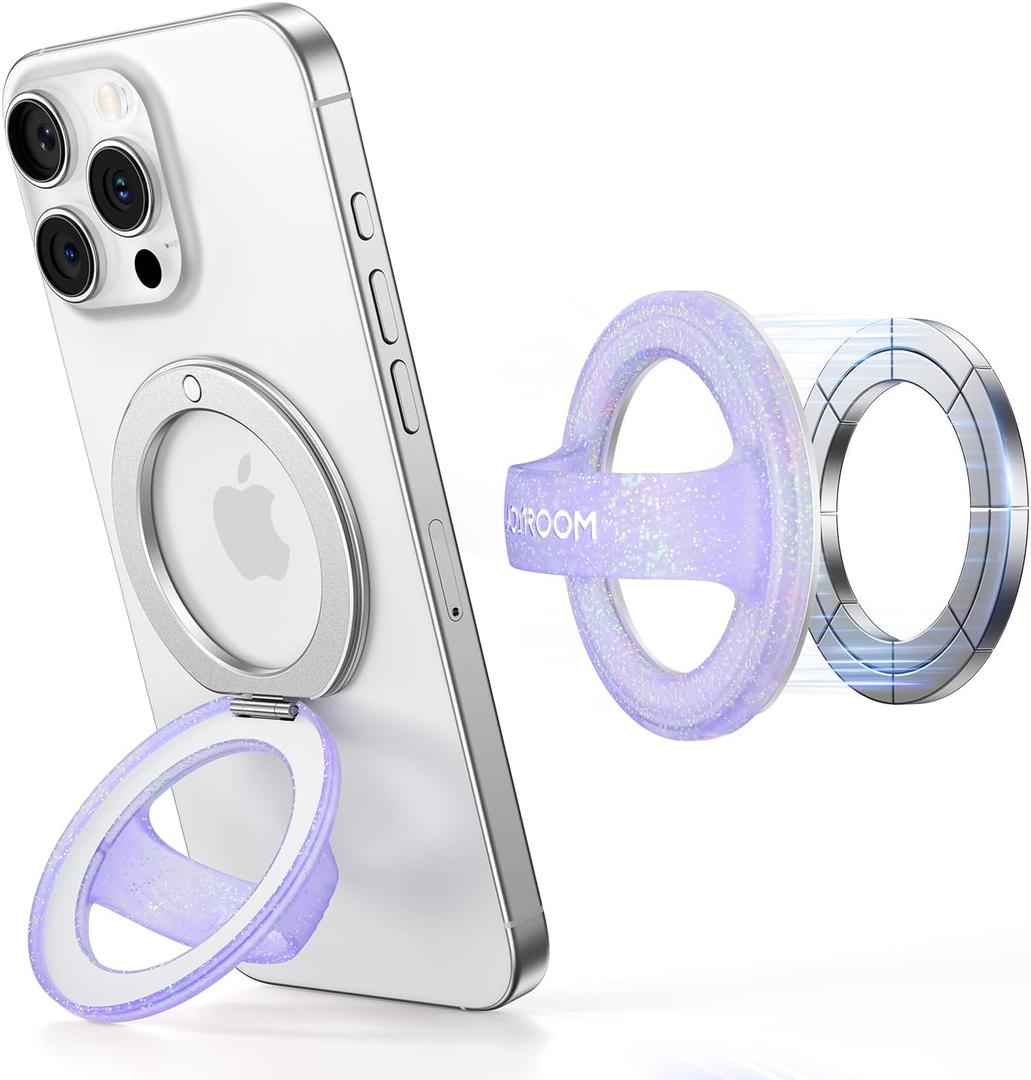 JOYROOM Magnetic Phone Grip, Silicone Finger Loop Grip [Stylish Twinkle][Glitter] Phone Grip for Magsafe, for iPhone 17/16/ 15/14/ 13/12 Series, Purple