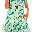 dowerme Womens Summer Dresses 2025 Puffy Sleeve V Neck Loose Floral Print A Line Boho Mini Babydoll Dress with Pockets (Green, XX-Large)