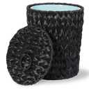 Plastic Wicker Trash Can with Lid - 2.6 Gallon Small Garbage Can with Removable Liner Bucket for Bedroom, Bathroom, Living Room - Boho Hand Woven Waste Basket for Home, Office, Black