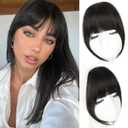 PINK SEVEN Clip In Bangs Human Hair Bangs 100% Real Human Hair Clip on bangs for women Fringe with Temples Hairpieces Faux Bangs for Daily Wear(Natural Black)