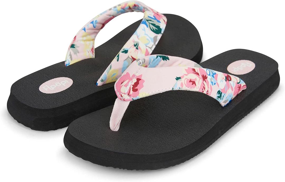 Floopi Flip Flops for Women Flat Yoga Mat Thong Womens Sandals Ladies Beach Sandals with Indoor & Outdoor Anti Skid Soles (6, 1-pink)