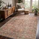 5x7 Area Rug Machine Washable Boho Rug for Living Room,Ultra-Thin Low Pile Carpet,Lightweight Indoor Printed Rug,Non Slip Floral Area Rug for Bedroom, Dining Room, Home Office,Terracotta/Indigo