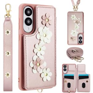 for Galaxy S25 Edge Case with Wallet, Magnetic Snap Flip Leather Cover with Flower Design Credit Card Holder Stand Wristband，Galaxy S25 Edge Protective Phone Case for Women