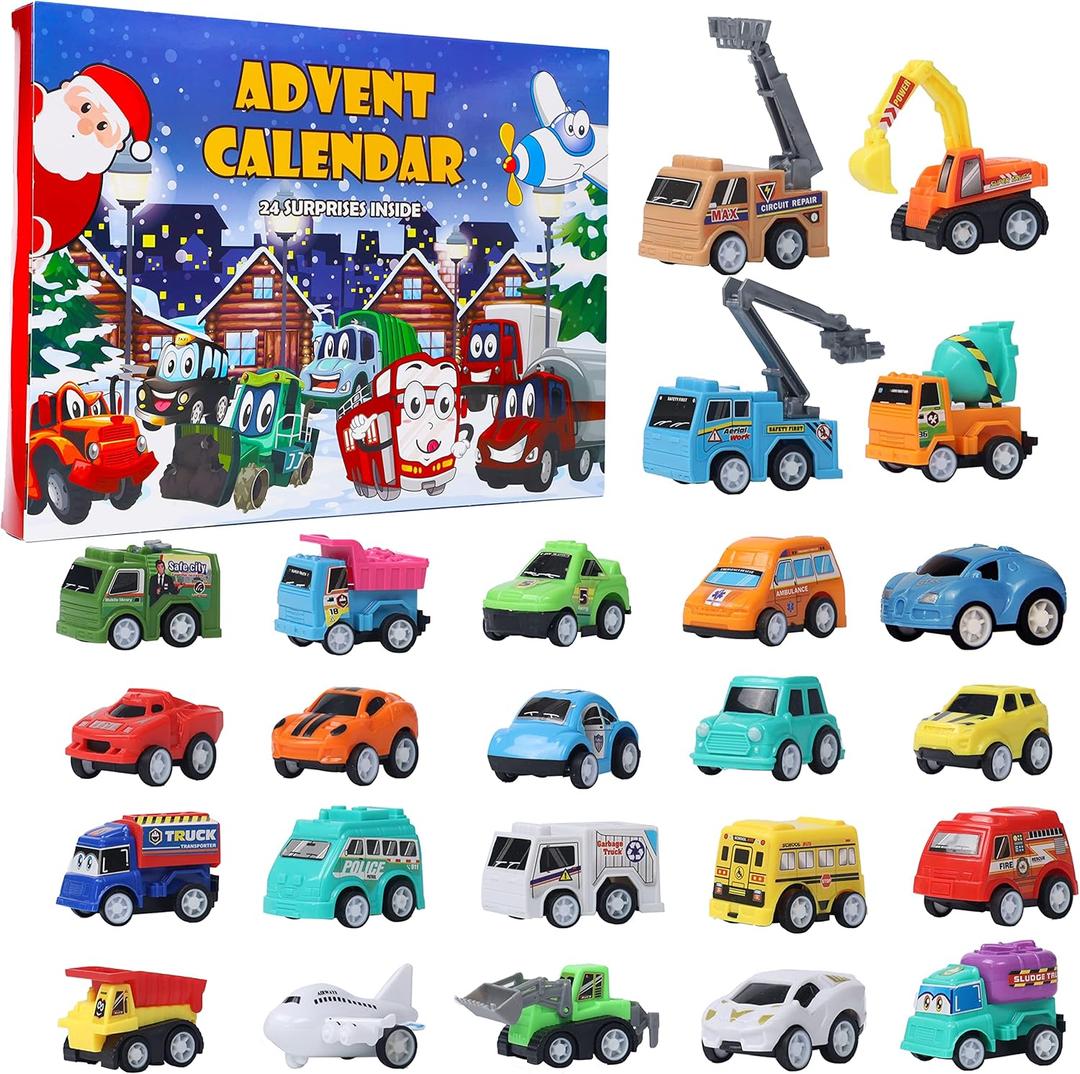 ATDAWN Christmas Advent Calendar 2025 with 24 Different Vehicles, Car Advent Calendar for Kids, Car Stocking Stuffer Toys, Countdown to Christmas for Kids Toddlers Teen Boys and Girls