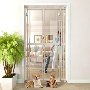 74" High Extra Tall Cat Gate,33.85-42" Wide Opening.Auto Closing and No Drilling Pressure Mount Design,Tall Dog Gates for Doorway, Stairs, House, Innovation Double Opening Pet Gate,Transparent,White