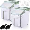 2 Pcs 55 lbs Grain Rice Storage Container Flour Bin with Wheels Cup Leak Proof Pet Food Storage Boxes Seal Locking Lid Plastic Rice Containers Set for Cereal Flour Cat Dog Food (Green)