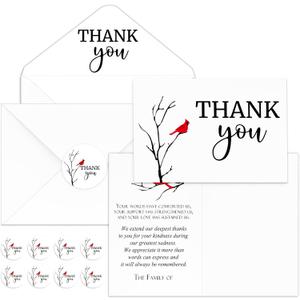 Fumete 50 Set Funeral Thank You Cards with Envelopes and Stickers Thank You Sympathy Cards with Meaningful Message Bereavement for Funeral Family Loved Ones Celebration of Life(Cardinal)