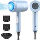 slopehill Professional Ionic Hair Dryer, Powerful 1800W Fast Drying Low Noise Blow Dryer with 2 Concentrator Nozzle 1 Diffuser Attachments for Home Salon Travel (Matte Blue)