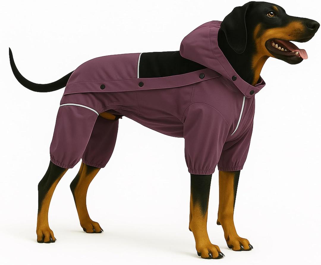 LOVELONGLONG Waterproof Dog Raincoat with Removable Hood  Outdoor Full Body Dog Jacket, Windproof Snowproof Shell Suit  All Season Pet Rain Gear Plum Purple L (L (Back 16.5"))