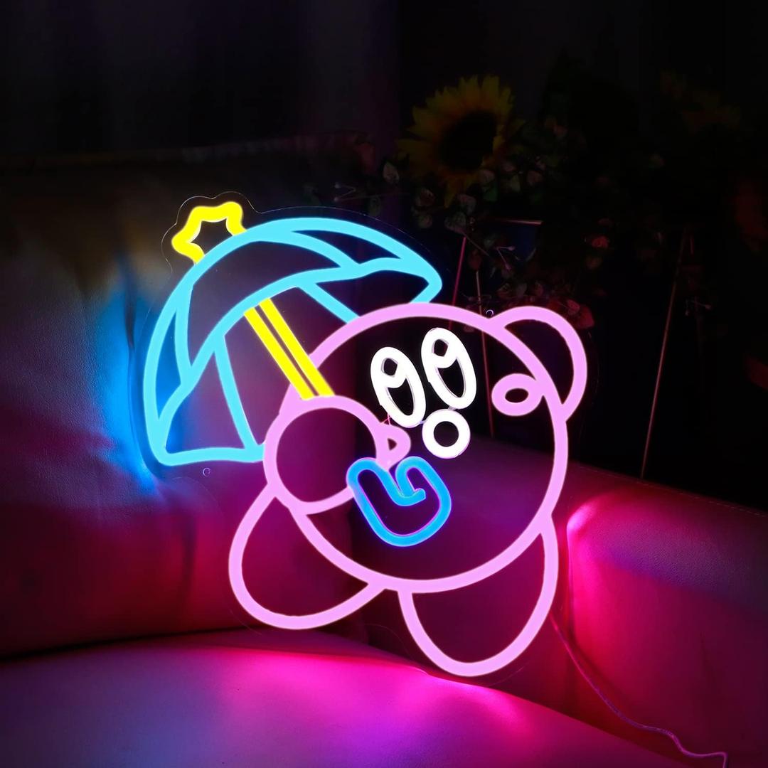 Gaming Neon Sign USB Powered for Game Room Decor, Japanese Anime Neon Sign Dimmable LED Neon Light Sign for Kids Room Man Cave Wall Art Birthday Gift Kirbee 16.1 * 12.8 Inches