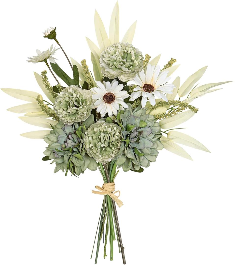 Dremisland Artificial Flowers Bouquet Silk Floral Arrangements Faux Flowers Plant for Home Decor Wedding Bride Bouquets Floral Tables Centerpieces for Home Decor Indoor Vase Table Decor (Green)