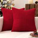 MIULEE Christmas Red Corduroy Pillow Covers Pack of 2 Boho Decorative Spliced Throw Pillow Covers Soft Solid Couch Pillowcases Cross Patchwork Cushion Covers for Living Room Bed Sofa 18x18 inch