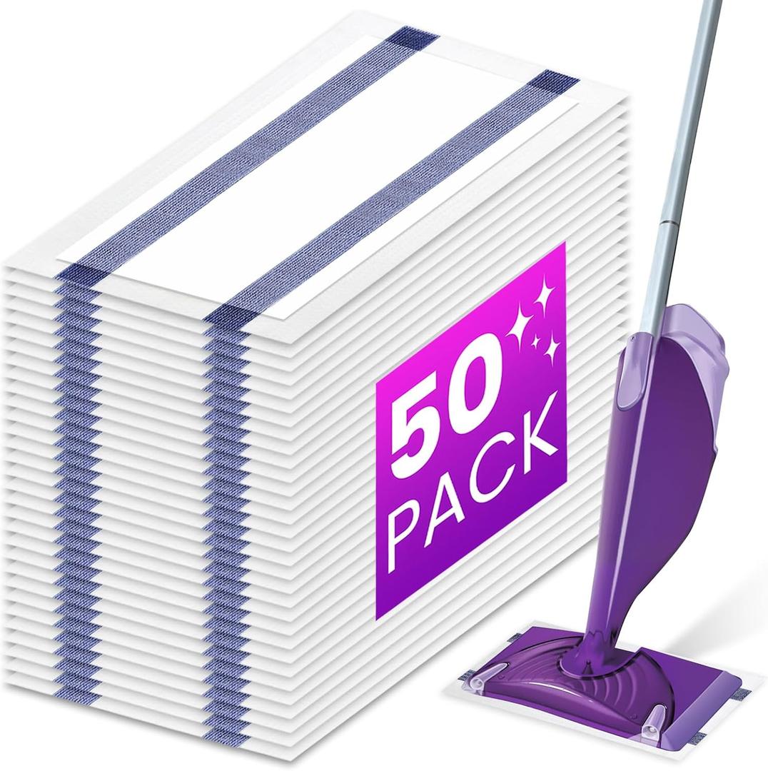 50 Count Disposable Wet Pads Refills for Swiffer Wet Jet Spray Mop, Mopping Pads Refills for All Hard Floors, Multi-Layer Thick and Absorbent Wet Jet Replacement Pad