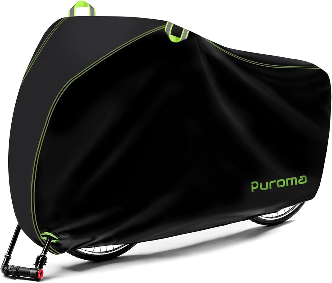 Puroma Bike Cover for 1/2/3 Bikes, 210D Waterproof Outdoor Storage Bicycle Covers Rain Sun UV Dust Wind Proof with Lock Hole for Mountain Road Electric Bike (Black & Green)