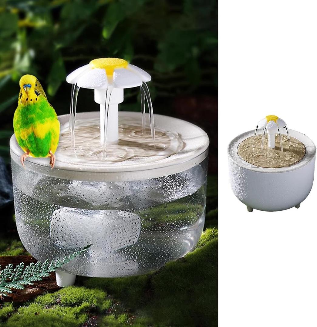 Bird Bath for Parakeets - Small Medium Bird Shower & Bathing Fountain with Filtered Circulating Water Pool Sink for Parrots Lovebirds Conures Finches Cockatiels - Pet Accessories (White Large)