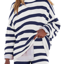 LAMISSCHE Womens Oversized Lounge Sets 2 Piece Outfits Striped Matching Pajama Set Long Sleeve Sweater Set L
