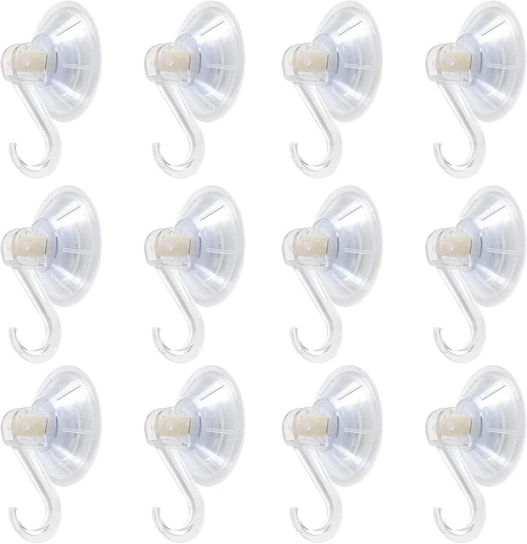 1st Choice Clear Plastic Suction Cup Hooks, 12 Pack Ultra Heavy Duty Power Lock Vacuum Traceless Smooth Waterproof Oil-Proof Wall Shower Kitchen Window Bathroom Holder