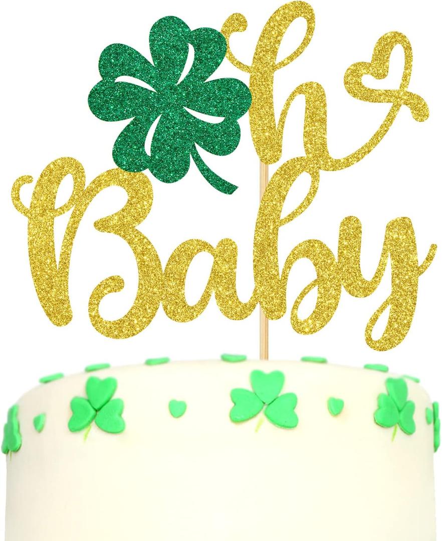 2 x St.Patrick Theme Oh Baby Cake Topper, Baby Shower/Baby Baptism/Gender Reveal Party Decorations Supplies