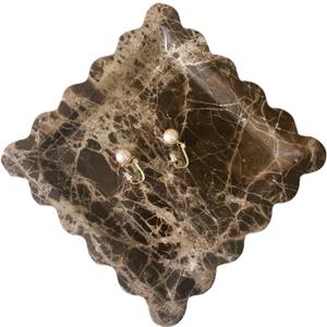 Vintage Natural Marble Tray Small Ornaments Scalloped Tray Handmade Storage Dish for Counter, Vanity, Dresser, Nightstand and Desk (Coffee Net)