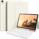 Keyboard Case for iPad (A16) 11th Gen 11 Inch 2025, iPad 10th Generation 10.9 inch 2022 with Pencil Holder, Wireless Keyboard and Slim Lightweight Soft Cover Auto Wake/Sleep, Cream White