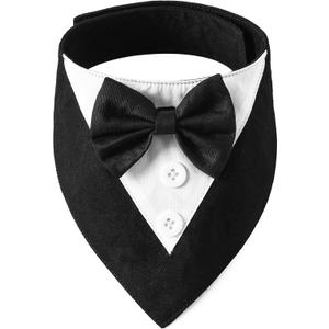 ADOGGYGO Formal Dog Tuxedo, Wedding Dog Bandana Collar with Bowtie, Adjustable Pet Birthday Wedding Tux Outfit for Medium Large Dogs (L, Black)
