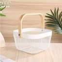 Metal Mesh Wire Basket, Mini Steel Basket with Wooden Handle Storage Organizer Basket Multi-functional Hanging Kitchen Baskets Fruit Baskets for Kitchen Bathroom Cabinet Pantry Snacks, White