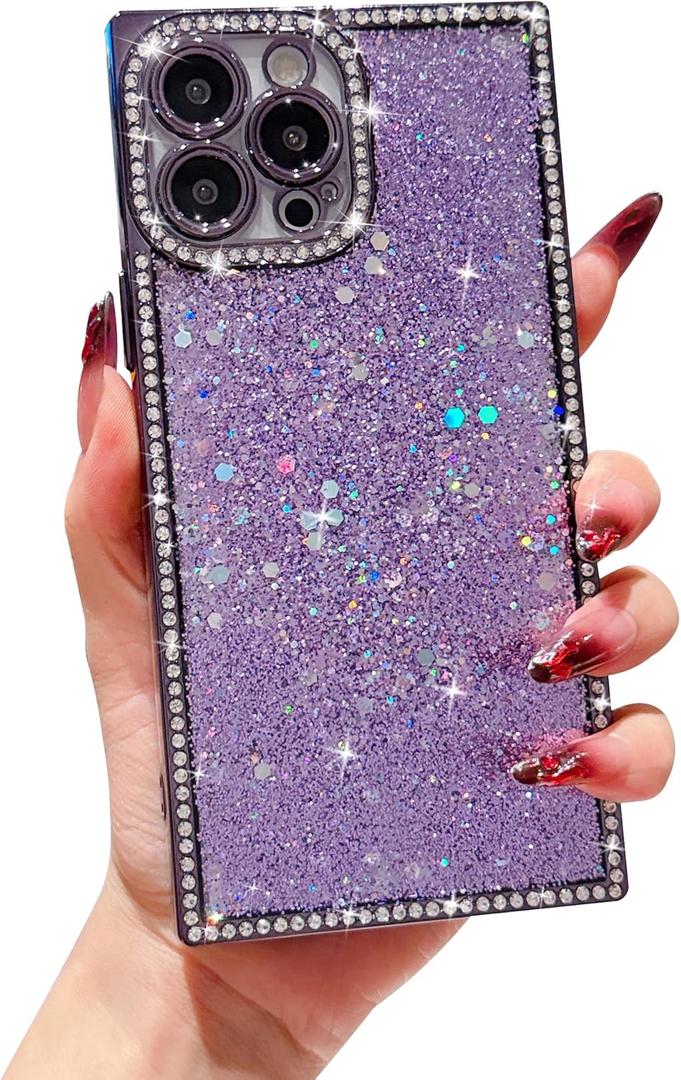 Owncase for iPhone 13 Pro Max Case Glitter, Crystal Diamonds Shiny Bling Sparkly Electroplated Edge Shockproof Soft TPU Bumper Phone Case for Women Girls, Purple