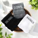 FuWeave 3 Pcs Farmhouse Decorative Hand Towels for Bathroom and Kitchen Rustic Embroidered Cotton Hand Towels Decorative Set for Boho Bathroom Decor(Black,Home Love Family)