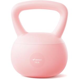 MERACH Soft Kettlebells, Strength Training Kettlebell with Wide Non-Slip Handle, Sea and Iron Sand Filled Kettle Bell with Soft-Sided Cushioned Base for Home Workouts, Ideal for Men, Women(Pink 15lbs)