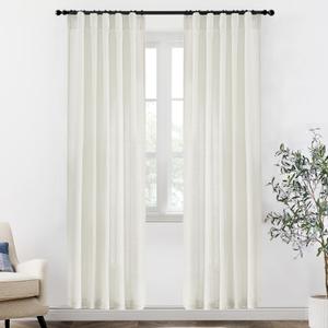 XTMYI 80 Inch Closet Curtains for Bedroom Closet Door,Linen Cotton Boho Semi Sheer Back Tab Pleated Easy Open Sliding Closet Door Curtains,80 Inches Long,2 Panels Set,Cream Ivory Off White (Birch)