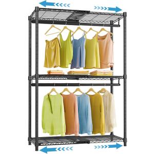 VIPEK X1 Expandable Clothes Rack Heavy Duty Adjustable from 2' to 3'5" with Adjustable Shelves and Hanger Rods, Reach-in & Walk-in Closets Metal Garment Racks Portable Closet, Black