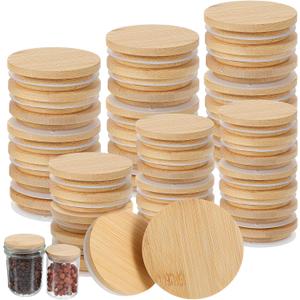 40 Pcs Bamboo Mason Jar Lids, Reusable Natura Wooden Storage Canning Lids with Silicone Ring, 20pcs Regular Mouth 20pcs Wide Mouth Home Kitchen Container Covers Food Grade Fit and Airtight
