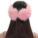 Womens Faux Fur Headband with Elastic Band Ear Warmer Earmuff for Cold Weather Furry Costume (Pink)