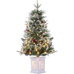 3 Ft Pre-Lit Christmas Tree, Artificial Christmas Trees with Lighting, Xmas Trees with 78 Led Lights, Christmas Decoration for Home, Office, Easy Assembly (Snow Base-)