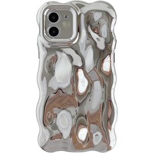 Caseative for iPhone 12 Case,Water Ripple Wave Meteorite Bubble Chrome Plating Electroplated Candy Phone Case (Silver)