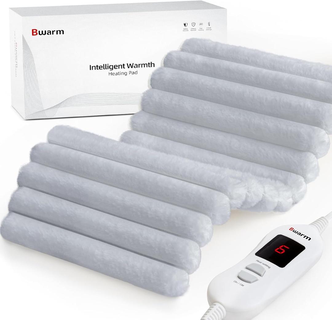 Bwarm Electric Heating Pads for Cramps Shoulder Knee Heated Pad for Back Neck Hot Pad for Arms and Legs Fast Heating with 6 Heating Levels 2 Hours Auto-Off Christmas Gifts for Women (Gray, 12''24'')