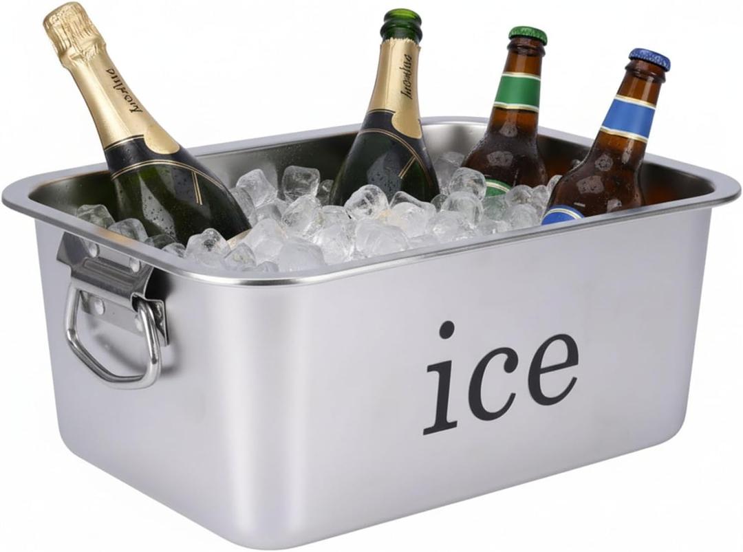 14L Ice Bucket for Freezer,Stainless Steel Ice Cube Bin with Handle,Large Capacity Ice Container Champagne Bucket Carry Drink Storage Cooler,Halloween Ice Buckets for Parties