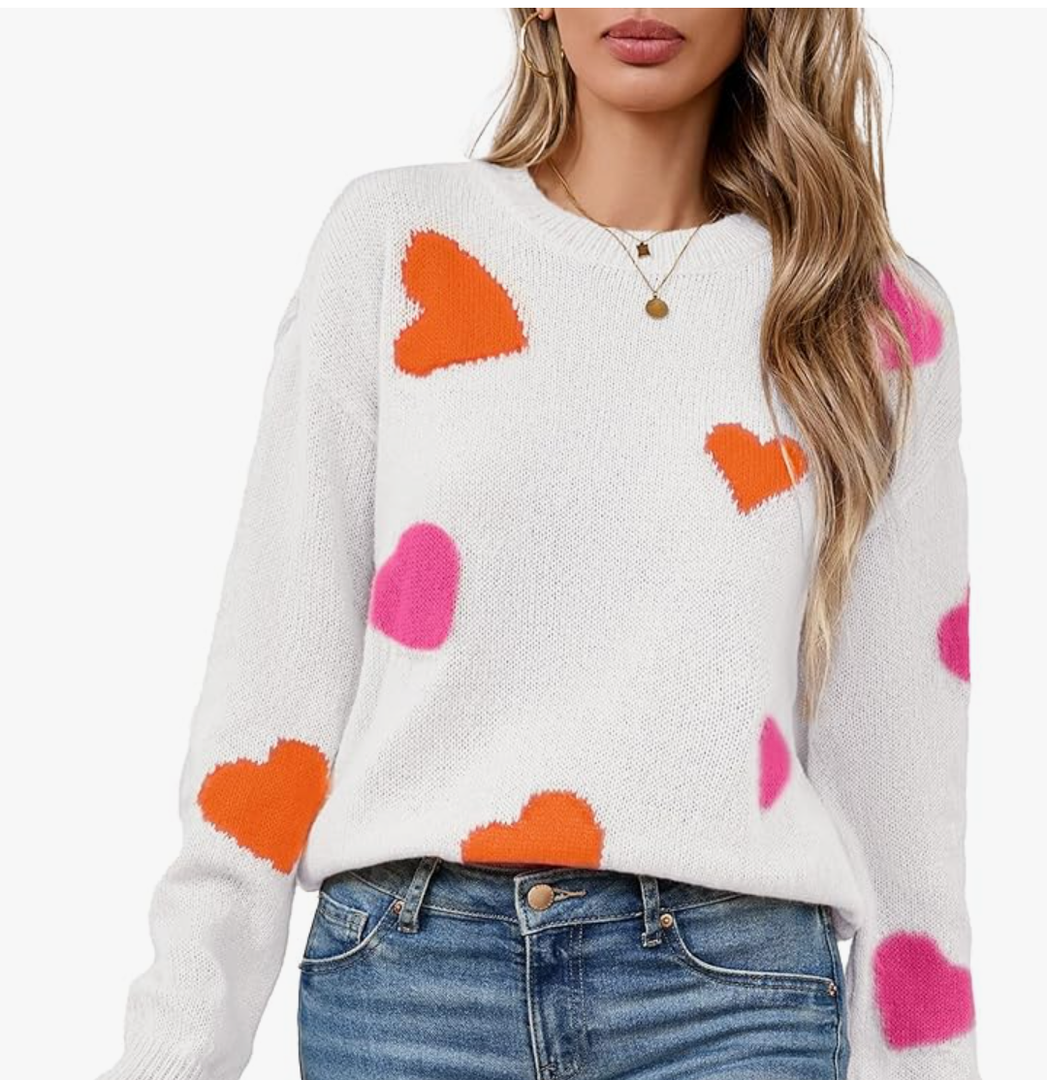 Womens Valentine Heart Sweater 2026 Valentines Day Trendy Cute Oversized Long Sleeve Pullover Sweaters Small