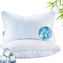 Reversible Soft & Cooling Bed Pillow for Sleeping Set of 2, Queen Cozy Bamboo Rayon Pillow for Side, Back & Stomach Sleepers, PE Cooling Adjustable Shredded Memory Foam Pillows 20"*30"