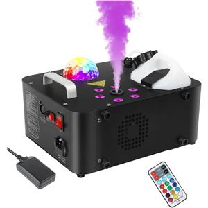 Fog Machine,1000W DJ Smoke Machine Maker with Disco Ball&6 RGB LED Lights Produce 30000 CFM Smoke Vertically or Horizontally by Remote Control for DJ Party Wedding Stage Show Lighting