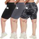 HLTPRO 3 Pack Plus Size Biker Shorts with Pockets for Women (S-4XL)- 8"/5"/3" High Waist Tummy Control Shorts for Yoga (XX-Large, Black/Gray/Black Tie Dye)