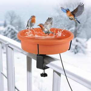 Deck Mounted Heated Bird Bath for Outdoors for Winter, 75W Heated Bird Baths with Detachable Power Cord,Thermostatic Control Available All Seasons for Garden Yard Patio LawnTerracotta