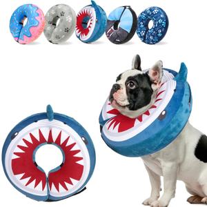 SCENEREAL Dog Cone Alternative After Surgery Pet Recovery Collar for Small Medium Large Dogs Cats, Adjustable Inflatable Donut to Prevent Licking, Shark Print E-Collars, Size: M(Neck 13"-16")
