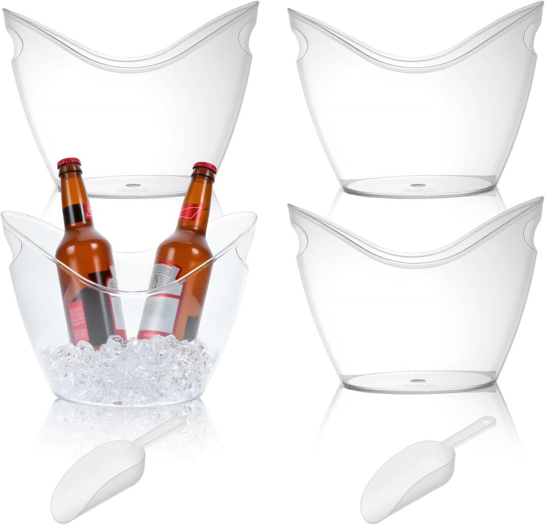 4 Pcs Ice for Parties, 4L Clear Acrylic Beverage Tub with Scoops, Buckets for Mimosa Cocktail Bar Parties Supplies, Ice Drink Buckets for Champagne Beer Sparkling Cocktails