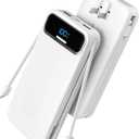 Portable Charger Power Bank with Built in Cables and AC Wall Plug,PD20W&SCP22.5W USB-C Super Fast Charging,20000mAh Travel Phone Charging,LED Display Battery Pack Compatible All iPhone Samsung etc (White)