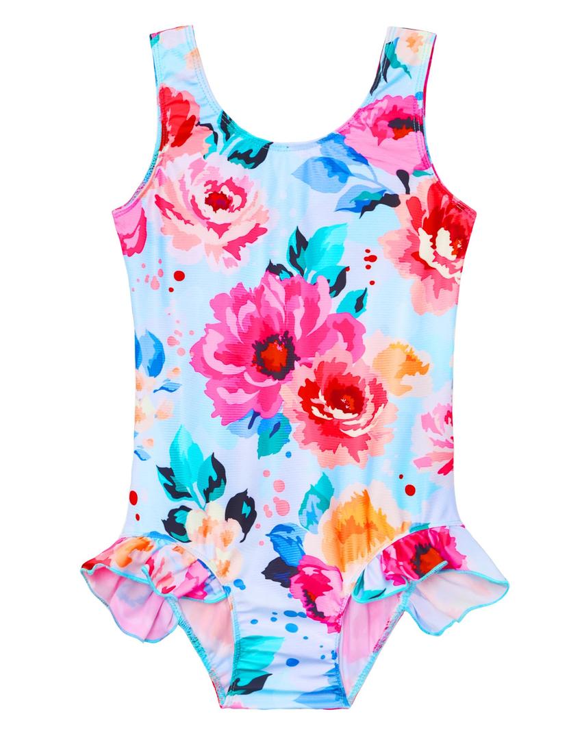 Girls One Piece Swimsuits Size 9-10 Years Old Colorful Floral One Piece Durable Bathing Suits